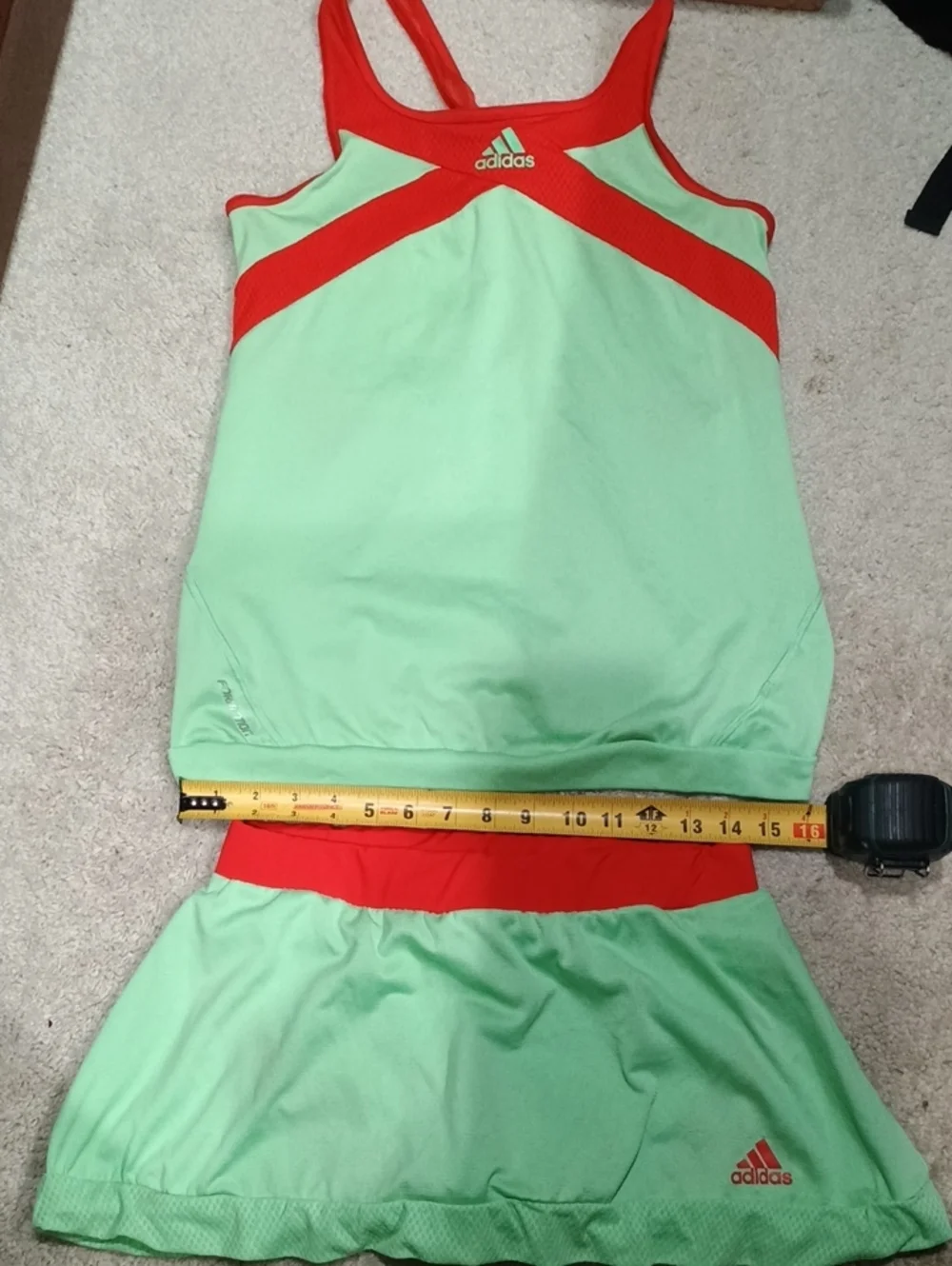 adidas adizero Climacool Mint Green and Red/Orange Womens' Tennis Skirt Set